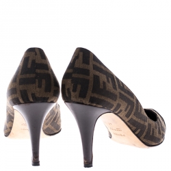 Pre Owned Fendi Brown/Tobacco Zucca Canvas and Leather Pointed Toe Pumps Size 41