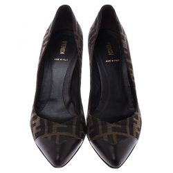 Pre Owned Fendi Brown/Tobacco Zucca Canvas and Leather Pointed Toe Pumps Size 41