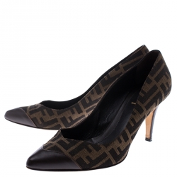 Pre Owned Fendi Brown/Tobacco Zucca Canvas and Leather Pointed Toe Pumps Size 41