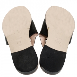 Pre Owned Fendi Black Leather Logo Open Toe Flats Sandals Size 37.5
