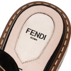 Pre Owned Fendi Black Leather Logo Open Toe Flats Sandals Size 37.5