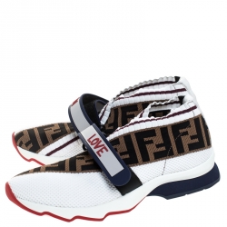 Pre Owned Fendi Multicolor Knit Fabric And PVC Strap Rockoko Sneakers Size 37