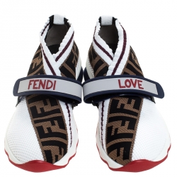 Pre Owned Fendi Multicolor Knit Fabric And PVC Strap Rockoko Sneakers Size 37
