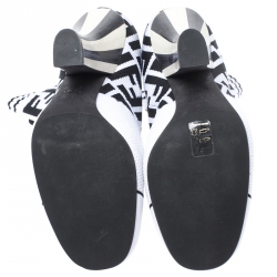 Fendi White/Black Zucca Stretch Knit Lace Ankle Boots Size 37.5