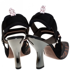 Pre Owned Fendi Black/Brown Mesh Colibri Slingback Pumps Size 36