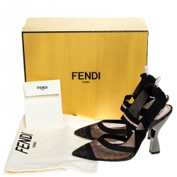 Pre Owned Fendi Black/Brown Mesh Colibri Slingback Pumps Size 36