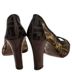 Pre Owned Fendi Zucca Mesh And Zucca Canvas Trim Peep Toe Pumps Size 37