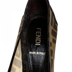 Pre Owned Fendi Zucca Mesh And Zucca Canvas Trim Peep Toe Pumps Size 37
