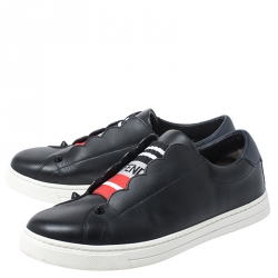 Pre Owned Fendi Black Logo Knit and Leather Rockoclick Slip On Sneakers Size 36