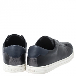 Pre Owned Fendi Black Logo Knit and Leather Rockoclick Slip On Sneakers Size 36