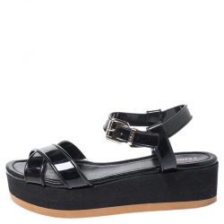 Pre Owned Fendi Black PVC Hydra Crisscross Ankle Strap Platform Sandals Size 41