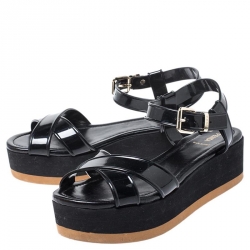 Pre Owned Fendi Black PVC Hydra Crisscross Ankle Strap Platform Sandals Size 41