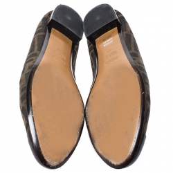 Pre Owned Fendi Brown Zucca Canvas and Leather Cap Toe Ballet Flats Size 40