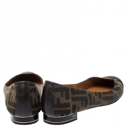 Pre Owned Fendi Brown Zucca Canvas and Leather Cap Toe Ballet Flats Size 40