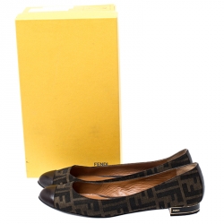 Pre Owned Fendi Brown Zucca Canvas and Leather Cap Toe Ballet Flats Size 40