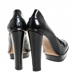 Pre Owned Fendi Black Leather Logo Loafer Platform Pumps Size 40