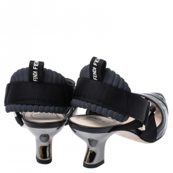 Pre Owned Fendi Black/Grey Leather, PVC And Fabric Colibri Slingback Pumps Size 36