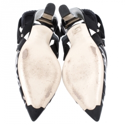 Pre Owned Fendi Black/Grey Leather, PVC And Fabric Colibri Slingback Pumps Size 36
