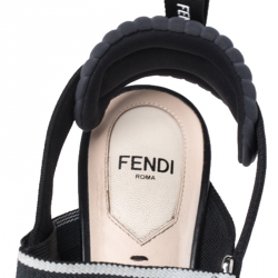 Pre Owned Fendi Black/Grey Leather, PVC And Fabric Colibri Slingback Pumps Size 36