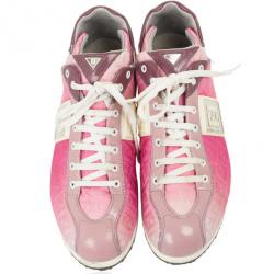 مملوكة مسبقًا Fendi Pink Nylon Zucchino Lace-Up Sneakers Size 38