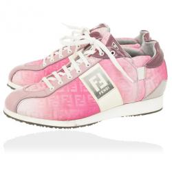 مملوكة مسبقًا Fendi Pink Nylon Zucchino Lace-Up Sneakers Size 38