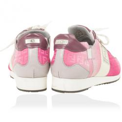 مملوكة مسبقًا Fendi Pink Nylon Zucchino Lace-Up Sneakers Size 38