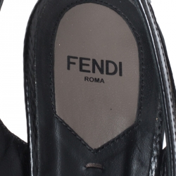 Fendi Tobacco Zucca Canvas And Leather Bow Peep Toe Slingback Sandals Size 39.5