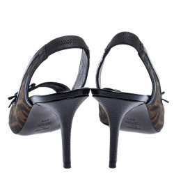 Fendi Tobacco Zucca Canvas And Leather Bow Peep Toe Slingback Sandals Size 39.5