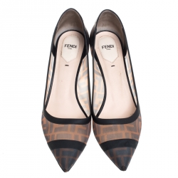 Pre Owned Fendi Beige/Black Mesh And Leather Colibrì Pointed Toe Pumps Size 40