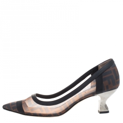 Pre Owned Fendi Beige/Black Mesh And Leather Colibrì Pointed Toe Pumps Size 40