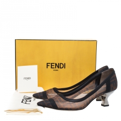 Pre Owned Fendi Beige/Black Mesh And Leather Colibrì Pointed Toe Pumps Size 40