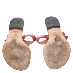 Pre Owned Fendi Red Patent Leather Buckle Thong Slide Flats Size 37.5