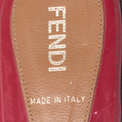 Pre Owned Fendi Red Patent Leather Buckle Thong Slide Flats Size 37.5
