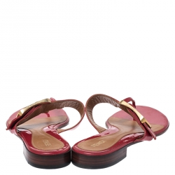 Pre Owned Fendi Red Patent Leather Buckle Thong Slide Flats Size 37.5