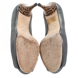 Pre Owned Fendi Gunmetal Lamé Fabric Zucchino Heel Peep Toe Platform Pumps Size 39