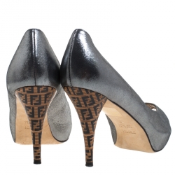 Pre Owned Fendi Gunmetal Lamé Fabric Zucchino Heel Peep Toe Platform Pumps Size 39