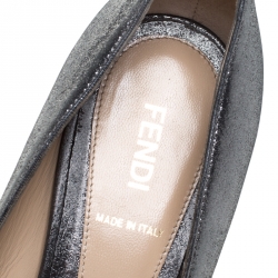Pre Owned Fendi Gunmetal Lamé Fabric Zucchino Heel Peep Toe Platform Pumps Size 39