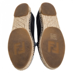 Pre Owned Fendi Black Denim And Grey Patent Leather Junia Cap Toe Espadrilles Loafers Size 37
