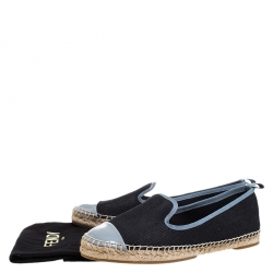 Pre Owned Fendi Black Denim And Grey Patent Leather Junia Cap Toe Espadrilles Loafers Size 37