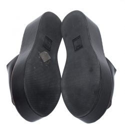 Fendi Black Leather F Logo Platform Sandals Size 37