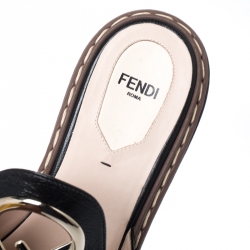 Fendi Black Leather F Logo Platform Sandals Size 37