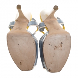 Pre Owned Fendi Grey/Beige Patent Leather T Strap Platform Sandals Size 38