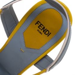 Pre Owned Fendi Grey/Beige Patent Leather T Strap Platform Sandals Size 38