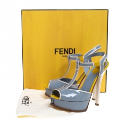 Pre Owned Fendi Grey/Beige Patent Leather T Strap Platform Sandals Size 38
