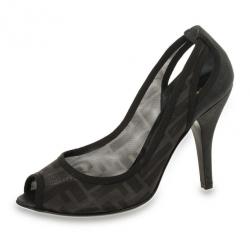 Pre Owned Fendi Zucca Mesh Peep Toe Pumps Size 37