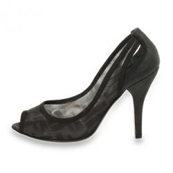 Pre Owned Fendi Zucca Mesh Peep Toe Pumps Size 37