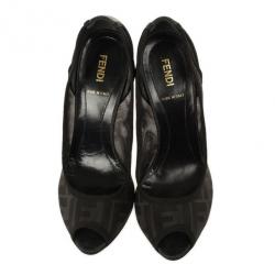 Pre Owned Fendi Zucca Mesh Peep Toe Pumps Size 37