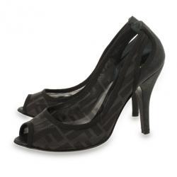 Pre Owned Fendi Zucca Mesh Peep Toe Pumps Size 37