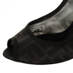 Pre Owned Fendi Zucca Mesh Peep Toe Pumps Size 37