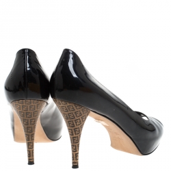 Pre Owned Fendi Black Patent Leather Peep Toe Pump Size 40